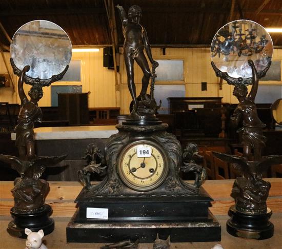 Spelter clock garniture